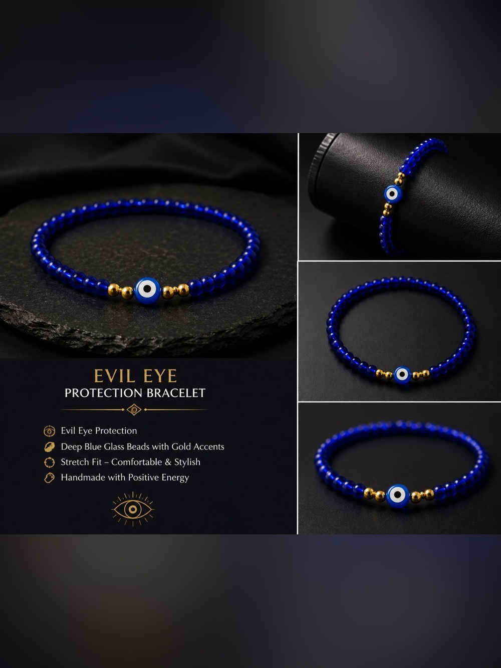 Evil Eye Protection Bracelet – Royal Blue and Gold #32